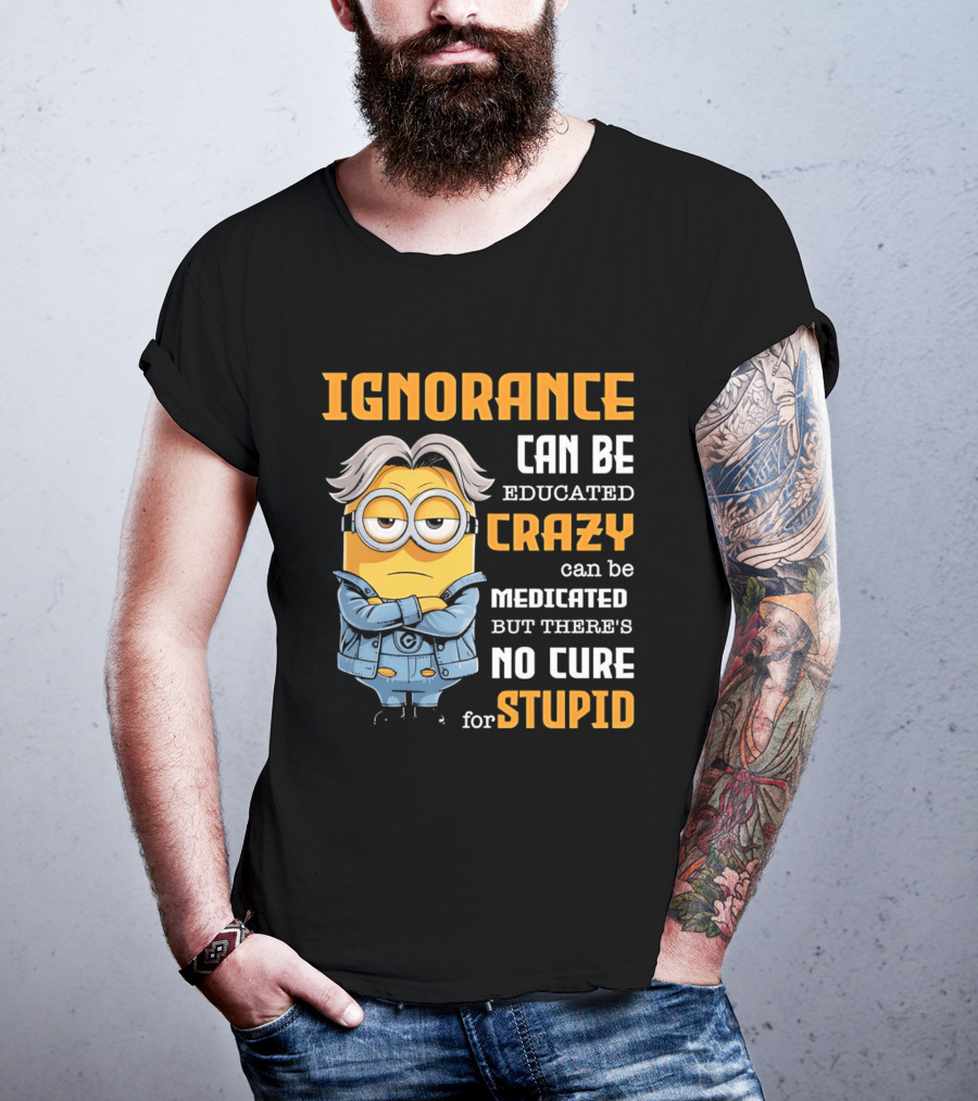 Ignorance Can Be Educated Crazy Can Be Medicated No Cure For Stupid Minion T-Shirt