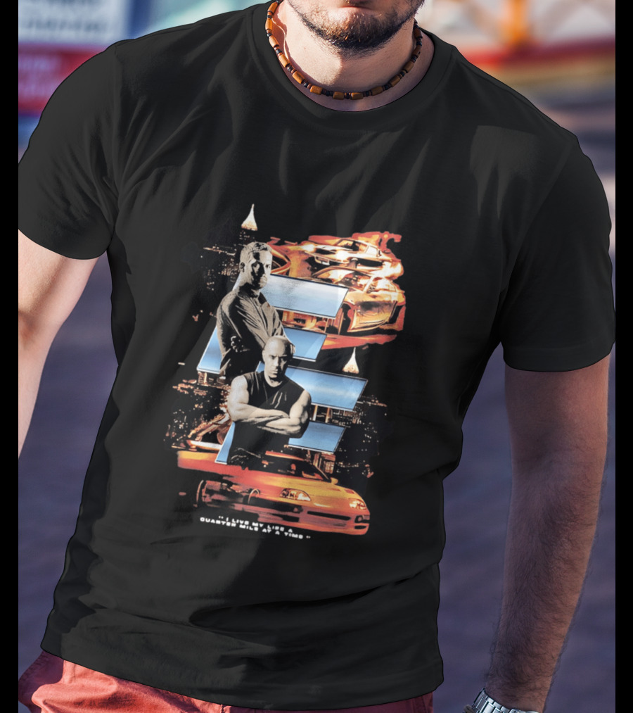 The Fast And The Furious Paul Walker Vin Diesel Cars And Cityscape T-Shirt
