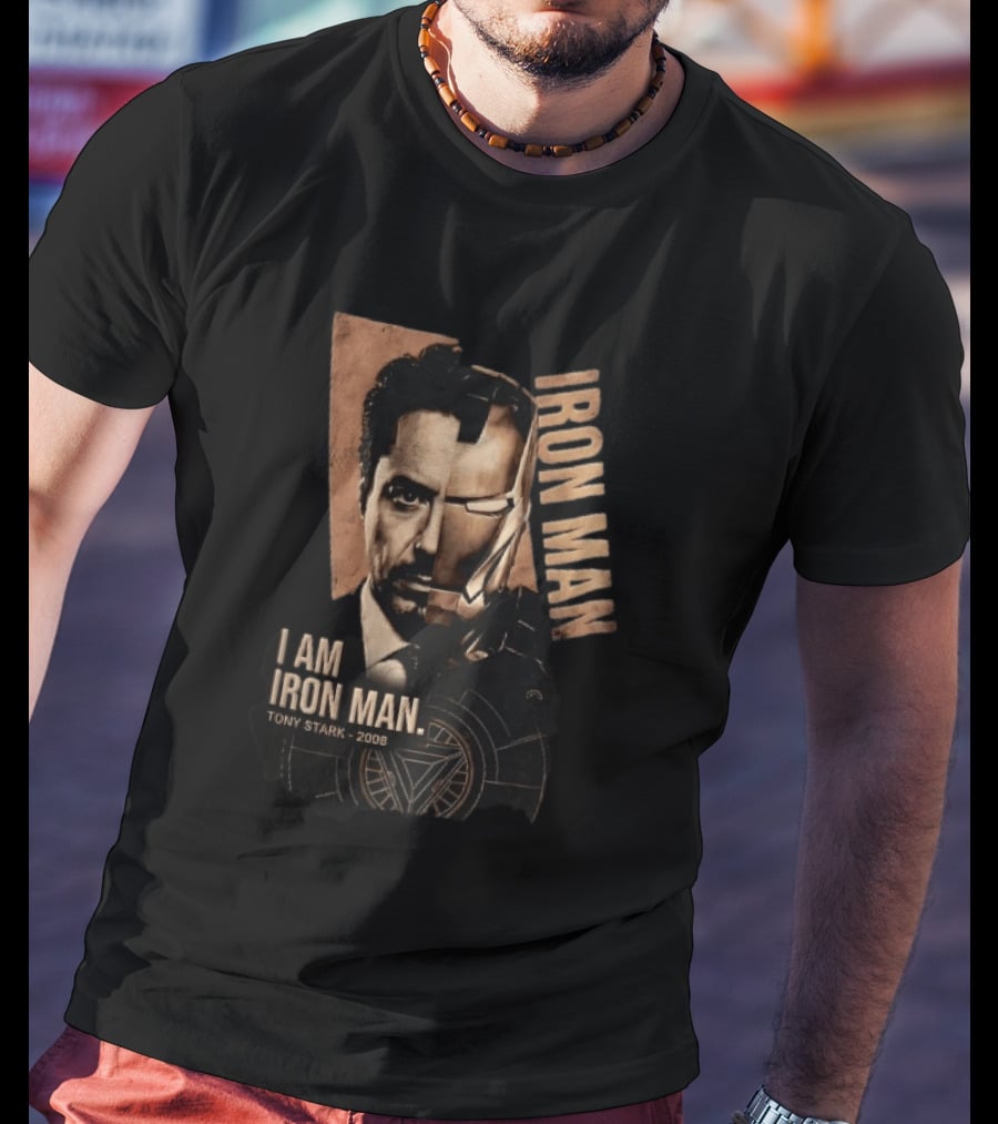 I Am Iron Man Tony Stark 2008 Robert Downey Jr Split Face Iron Man T-Shirt