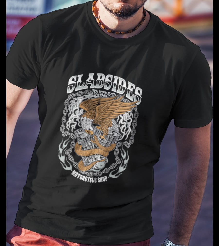 Slabsides Reno Motorcycle Eagle With Snake V Twin Engine T-Shirt