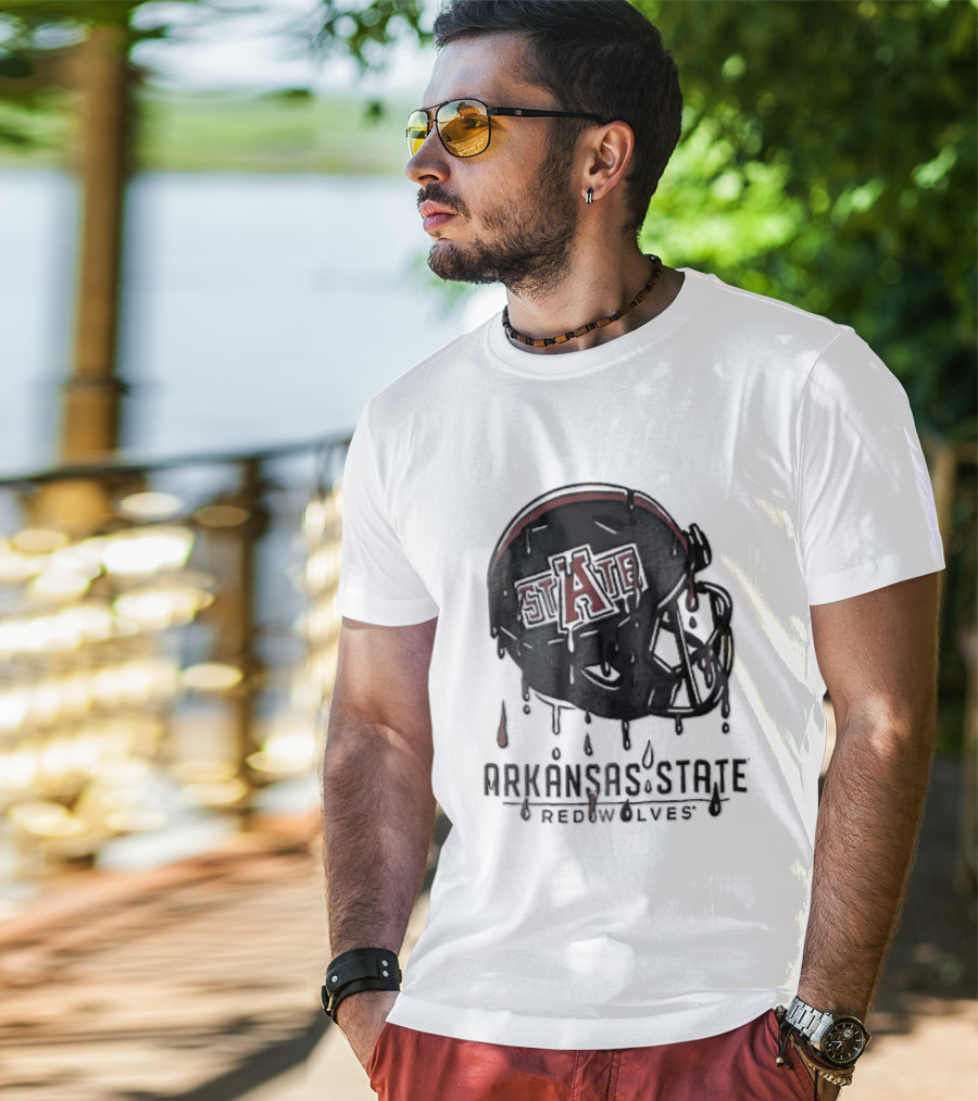 Arkansas State Redwolves State Dripping Liquid Paint Football Helmet T-Shirt