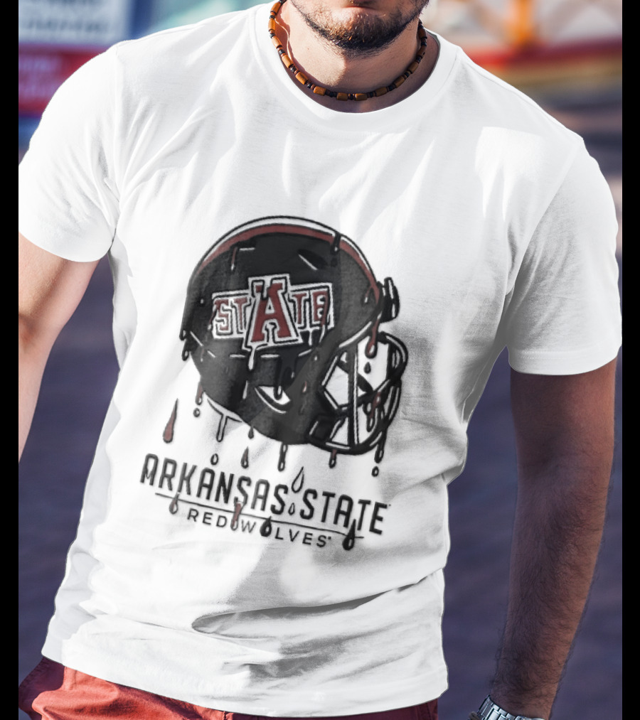 Arkansas State Redwolves State Dripping Liquid Paint Football Helmet T-Shirt
