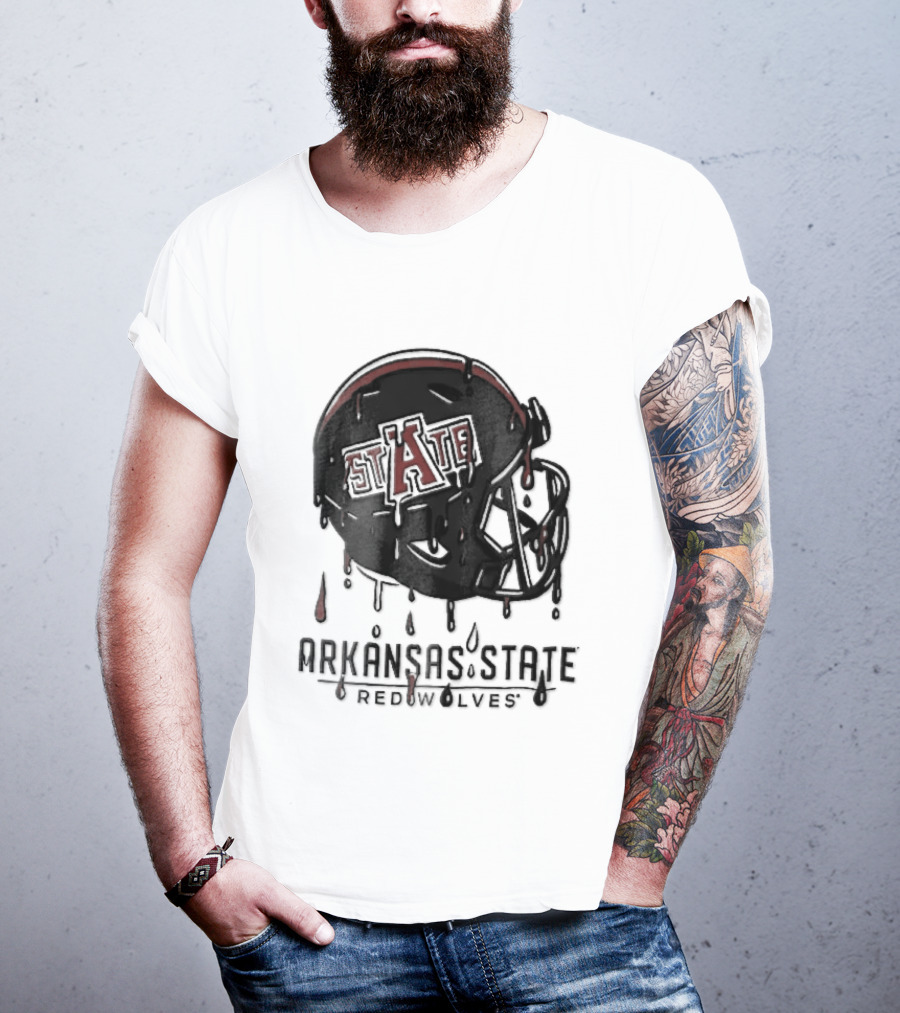 Arkansas State Redwolves State Dripping Liquid Paint Football Helmet T-Shirt