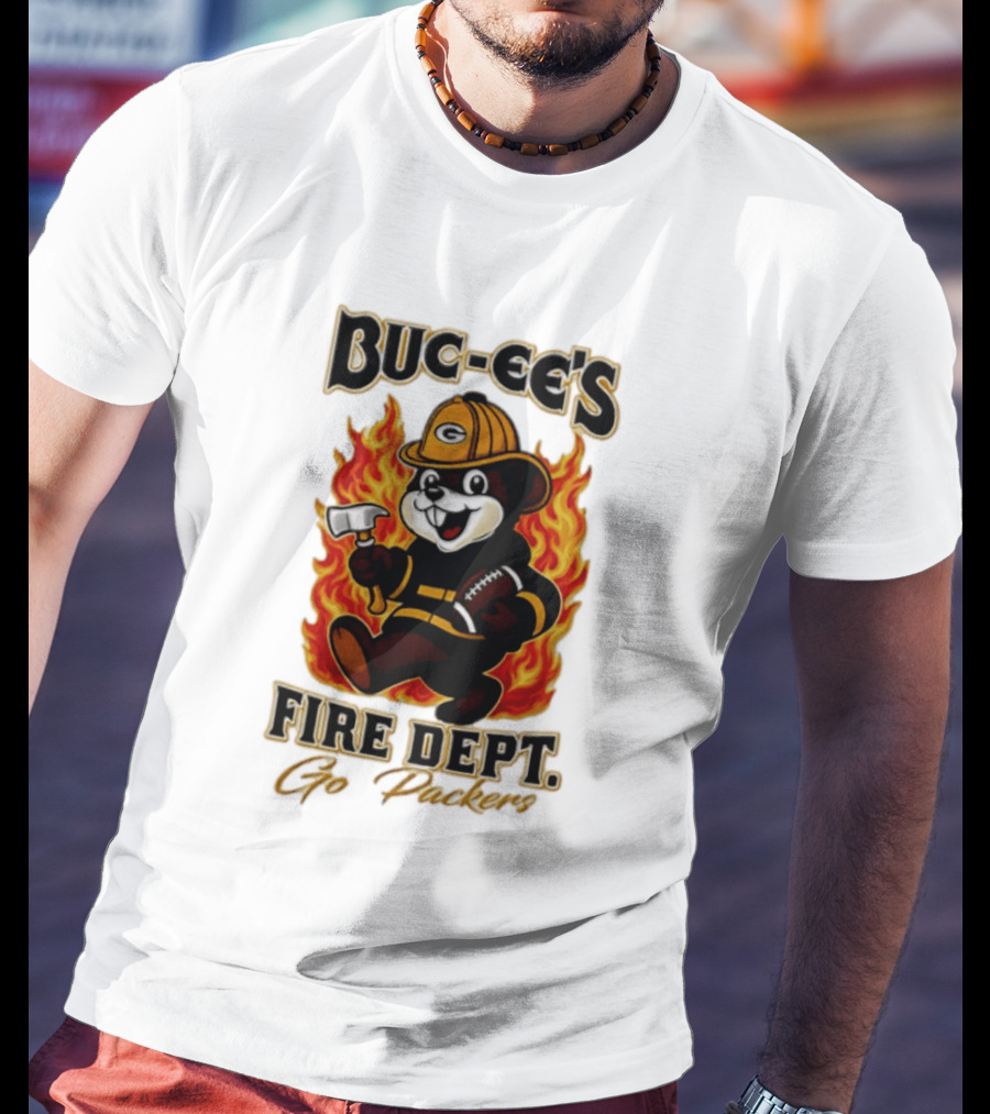 Buc Ee's Fire Dept Go Packers Axe Football Helmet T-Shirt