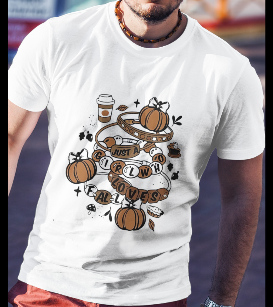 Just A Girl Who Loves Fall With Pumpkins And Coffee Cup T-Shirt