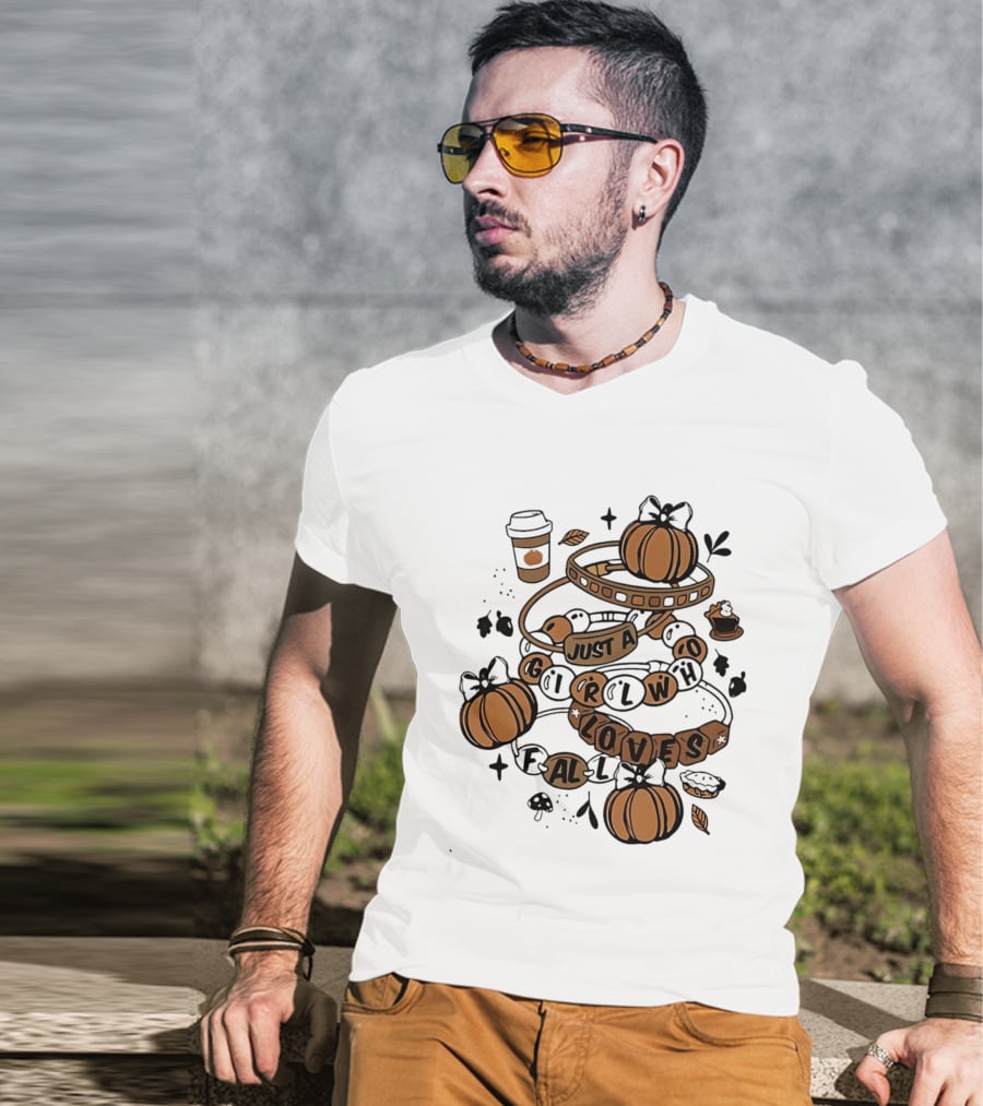 Just A Girl Who Loves Fall With Pumpkins And Coffee Cup T-Shirt