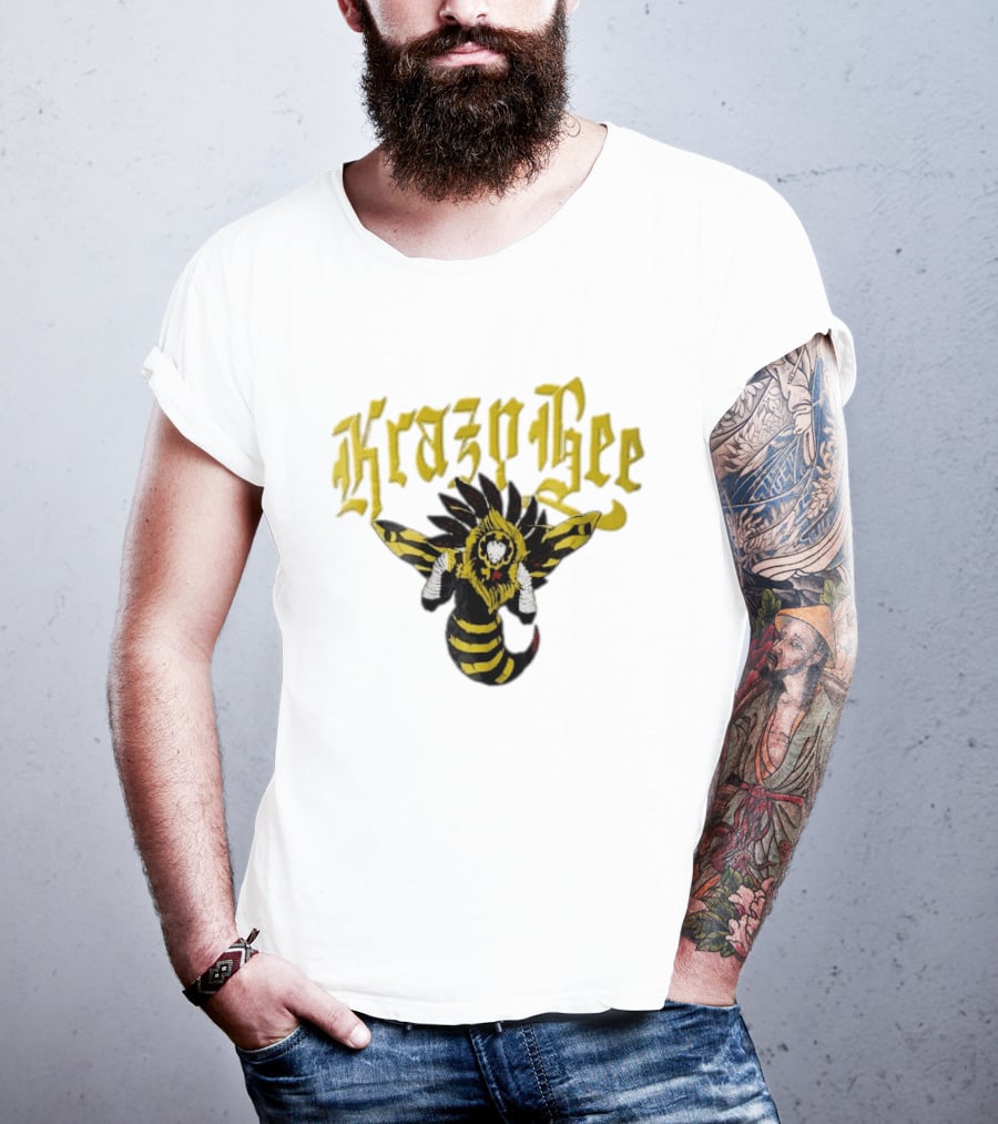 Krazy Bee Fighter Yellow Black Illustrated Bee T-Shirt