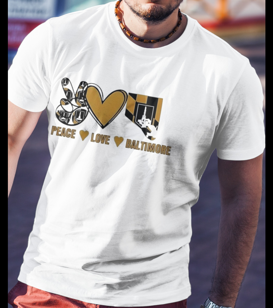 Peace Love Baltimore Gold Maryland Flag City Monument T-Shirt