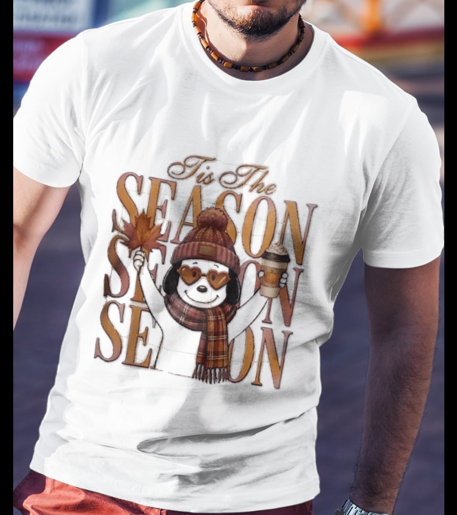 Tis The Season Fall Pumpkin Coffee Dog Autumn Cozy Vibes T-Shirt