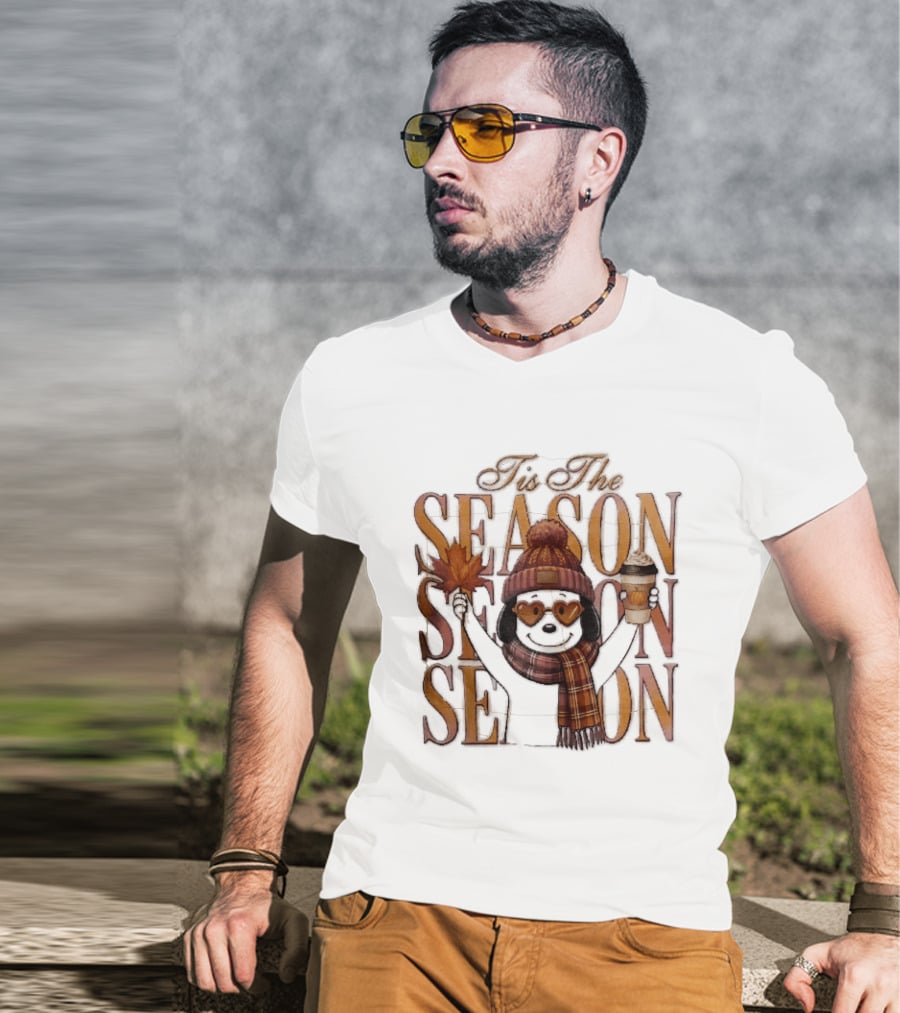 Tis The Season Fall Pumpkin Coffee Dog Autumn Cozy Vibes T-Shirt