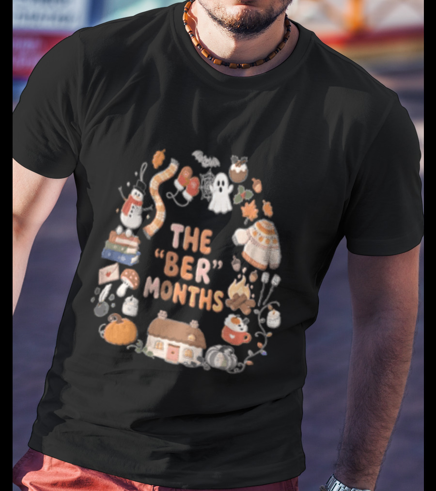 Cozy Autumn Wreath The Ber Months Pumpkin House And Sweater T-Shirt