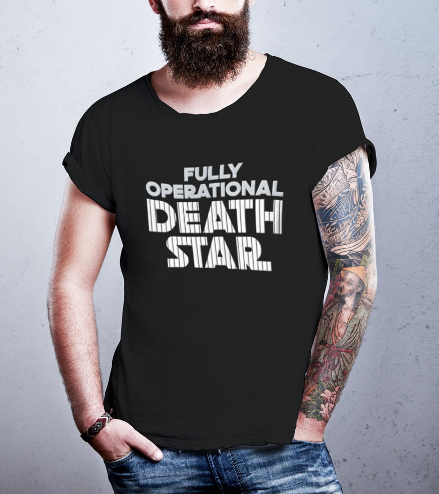 Death Star Fully Operational Pinstripe Lettering Roto Wear T-Shirt