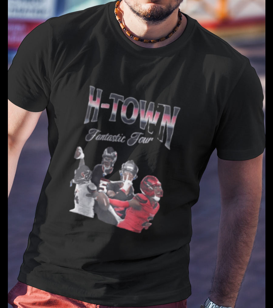 H Town Fantastic Four Houston Texans Football Players Uniform Collage T-Shirt