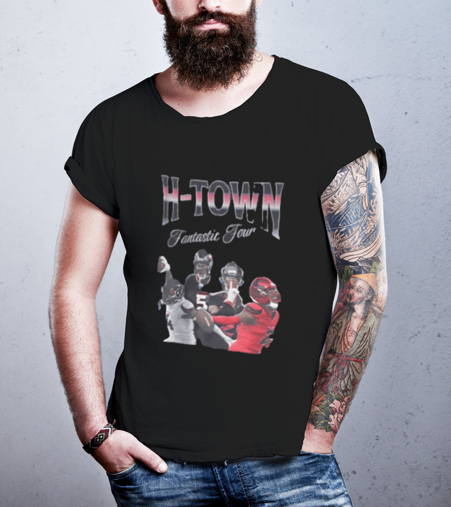 H Town Fantastic Four Houston Texans Football Players Uniform Collage T-Shirt