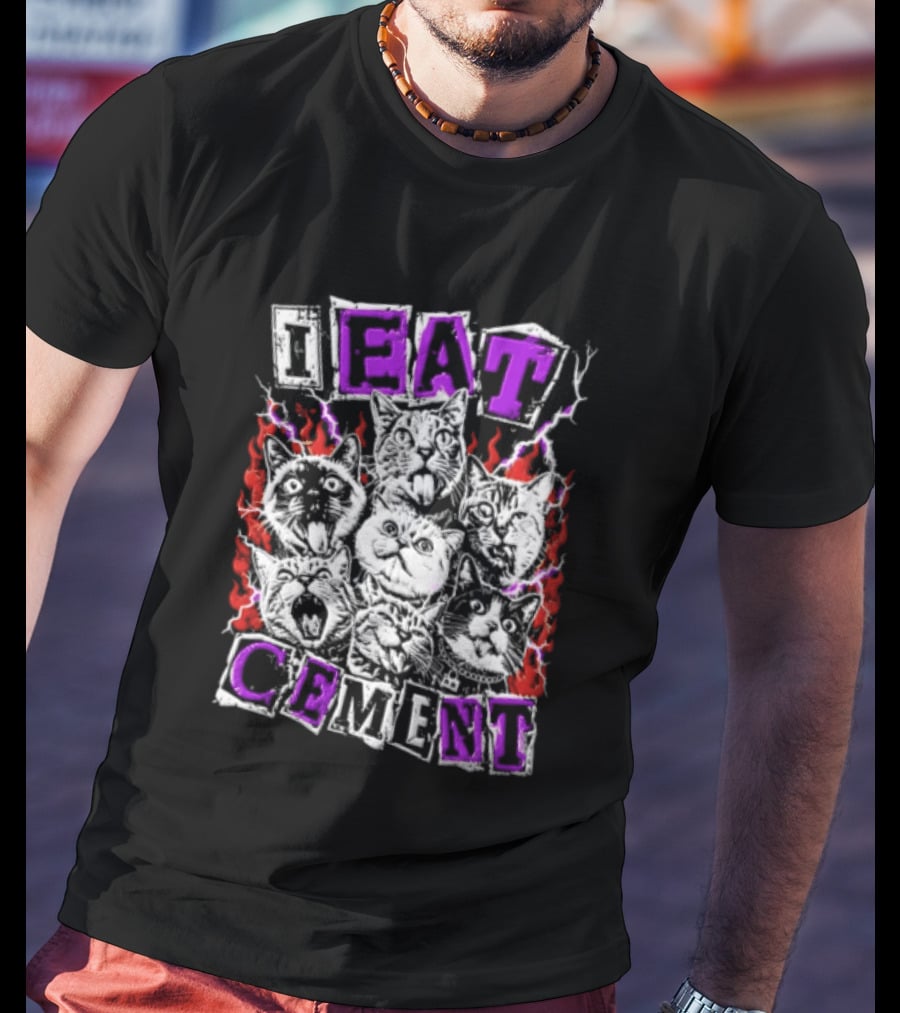 I Eat Cement Seven Cat Faces With Flames T-Shirt