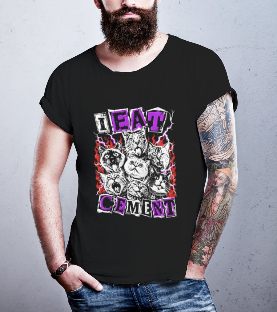 I Eat Cement Seven Cat Faces With Flames T-Shirt
