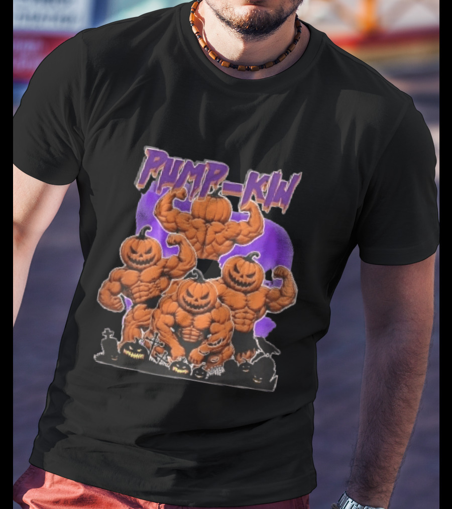 Pump Kin Muscular Jack O Lantern Bodybuilders Halloween Gravestones T-Shirt