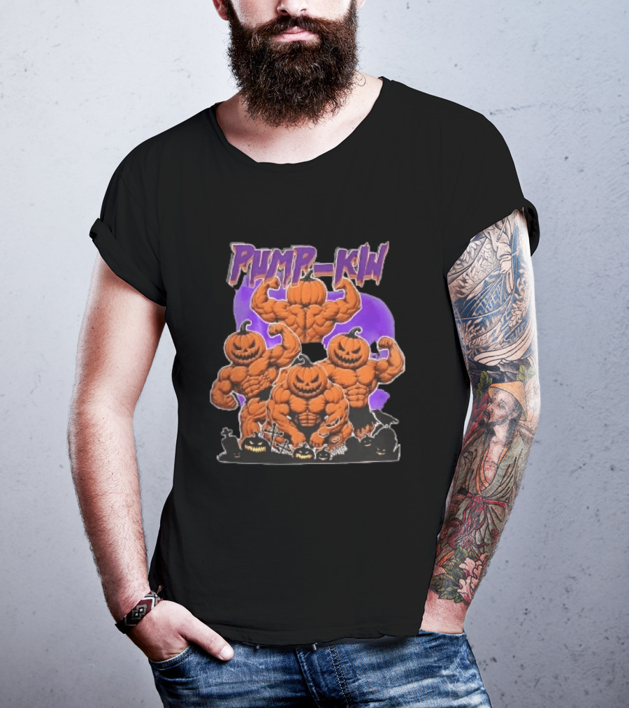 Pump Kin Muscular Jack O Lantern Bodybuilders Halloween Gravestones T-Shirt