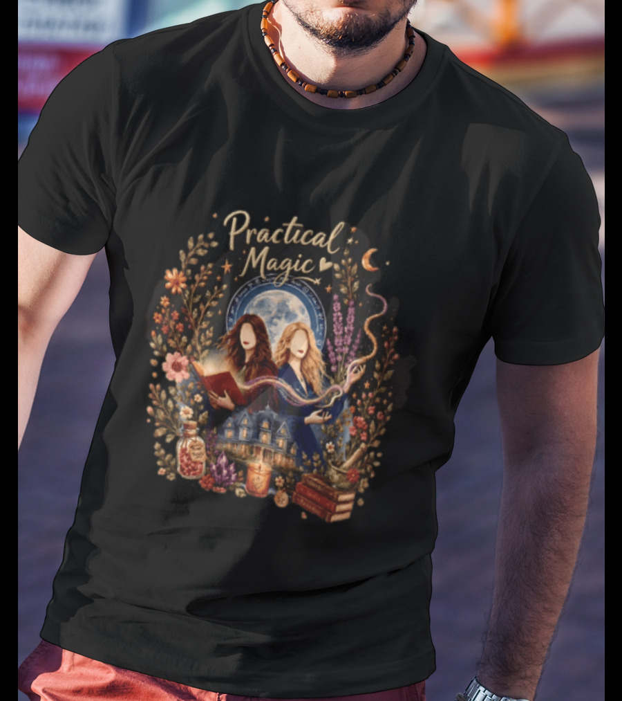 Practical Magic Witches House Candle Potion Books Floral Frame Nicole Kidman Sandra Bullock T-Shirt