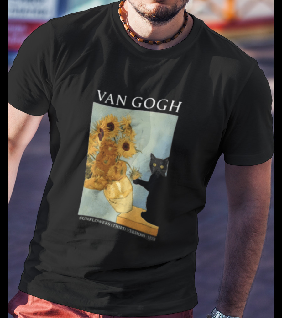 Van Gogh Sunflowers Third Version 1888 Black Cat Vase T-Shirt