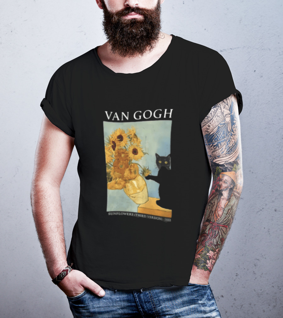Van Gogh Sunflowers Third Version 1888 Black Cat Vase T-Shirt