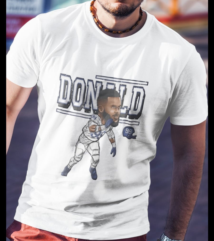 Donald 99 Football Player Blue White Cartoon Caricature Helmet T-Shirt