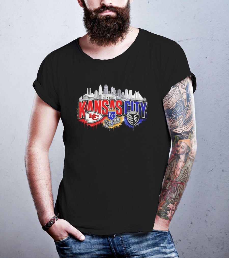 Kansas City Chiefs Royals Sporting KC Skyline Fan T-Shirt