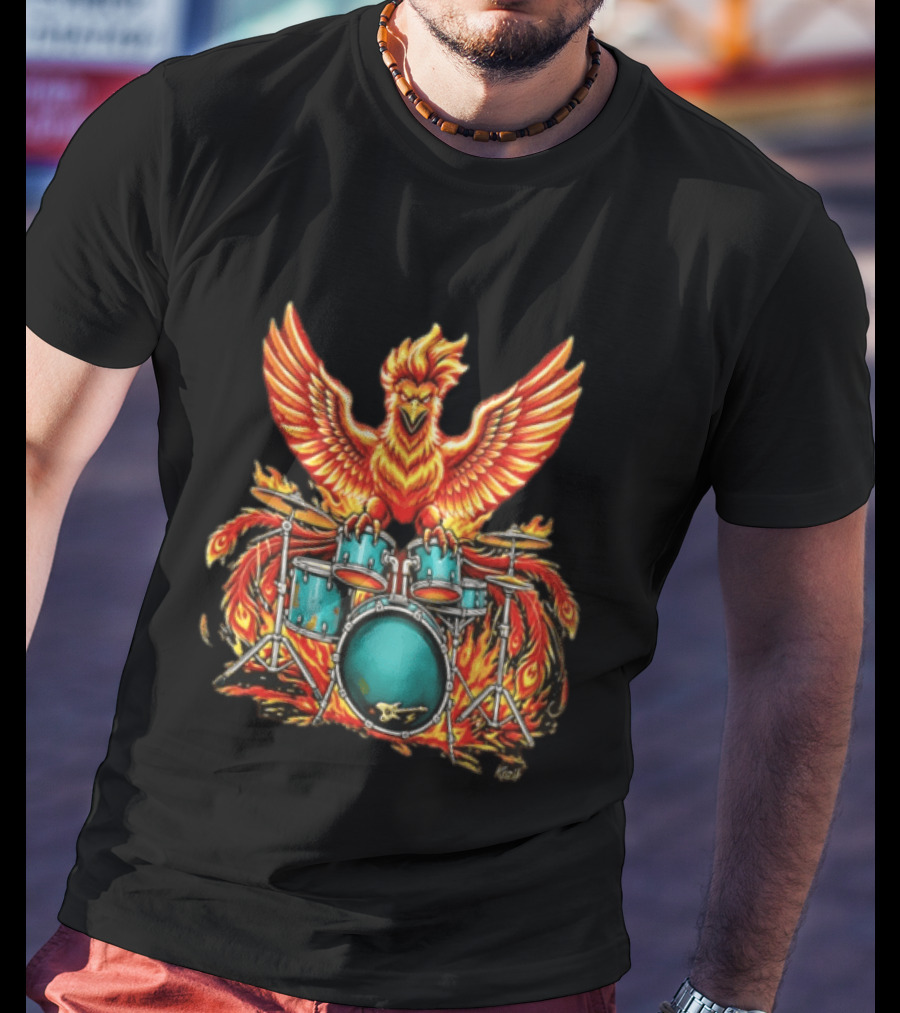 Kozik Phoenix Drummer Rock Drums Fiery Percussion Mythical Bird T-Shirt
