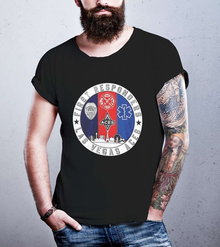 First Responders Tribute Las Vegas Aces Police Fire Dept EMS Crest T-Shirt