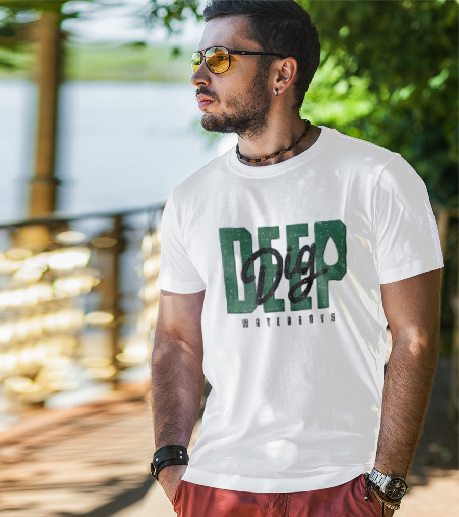 Dig Deep Waterboys Distressed Green Block Water Droplet T-Shirt