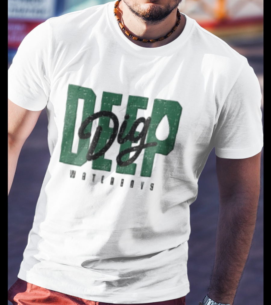 Dig Deep Waterboys Distressed Green Block Water Droplet T-Shirt