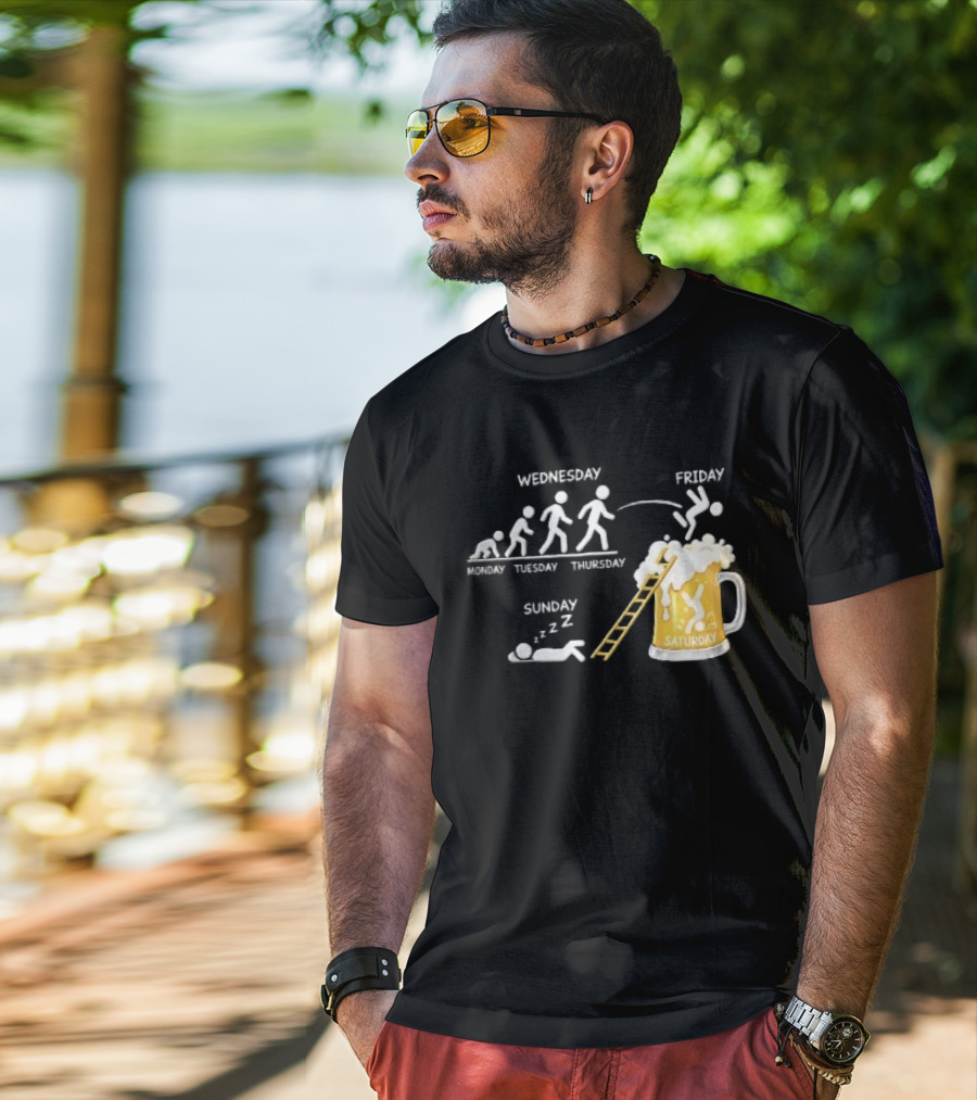 Monday To Sunday Stick Figure Evolution Beer Diving Sleeping T-Shirt