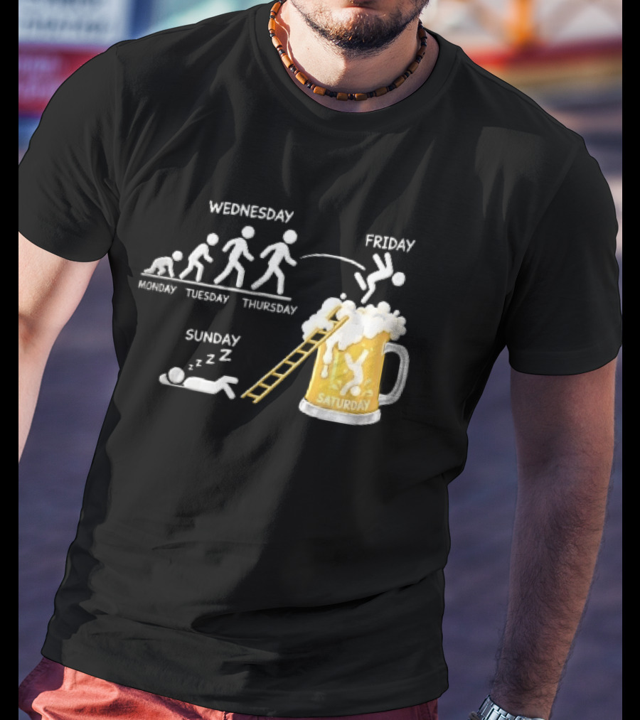 Monday To Sunday Stick Figure Evolution Beer Diving Sleeping T-Shirt