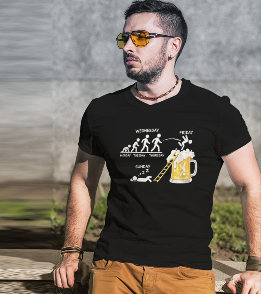 Monday To Sunday Stick Figure Evolution Beer Diving Sleeping T-Shirt