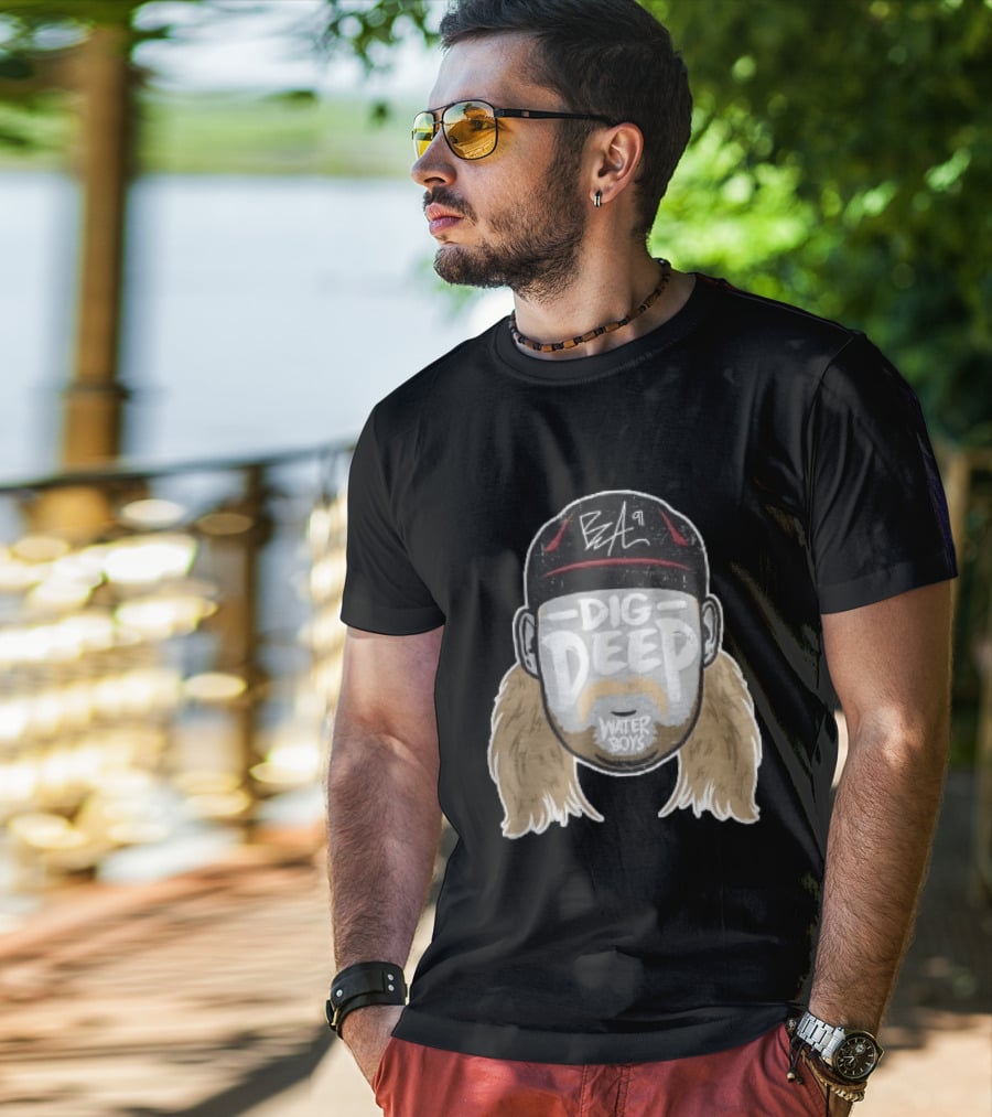 Waterboys Dig Deep Chris Long Mullet Mustache Cap Caricature T-Shirt