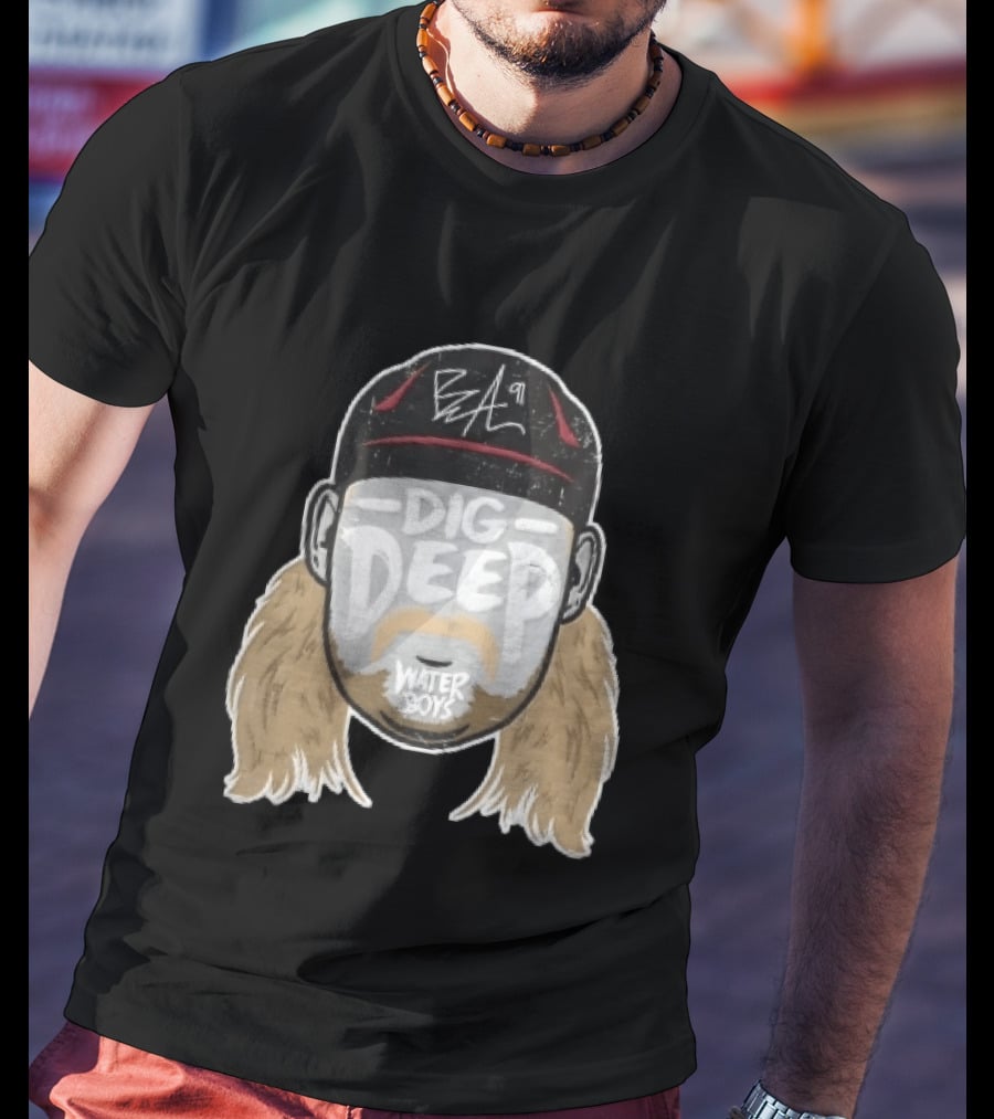 Waterboys Dig Deep Chris Long Mullet Mustache Cap Caricature T-Shirt