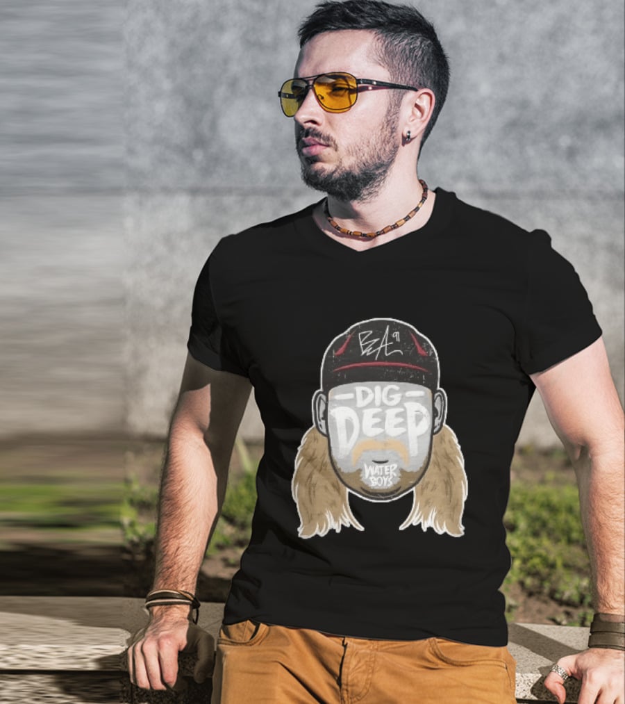 Waterboys Dig Deep Chris Long Mullet Mustache Cap Caricature T-Shirt