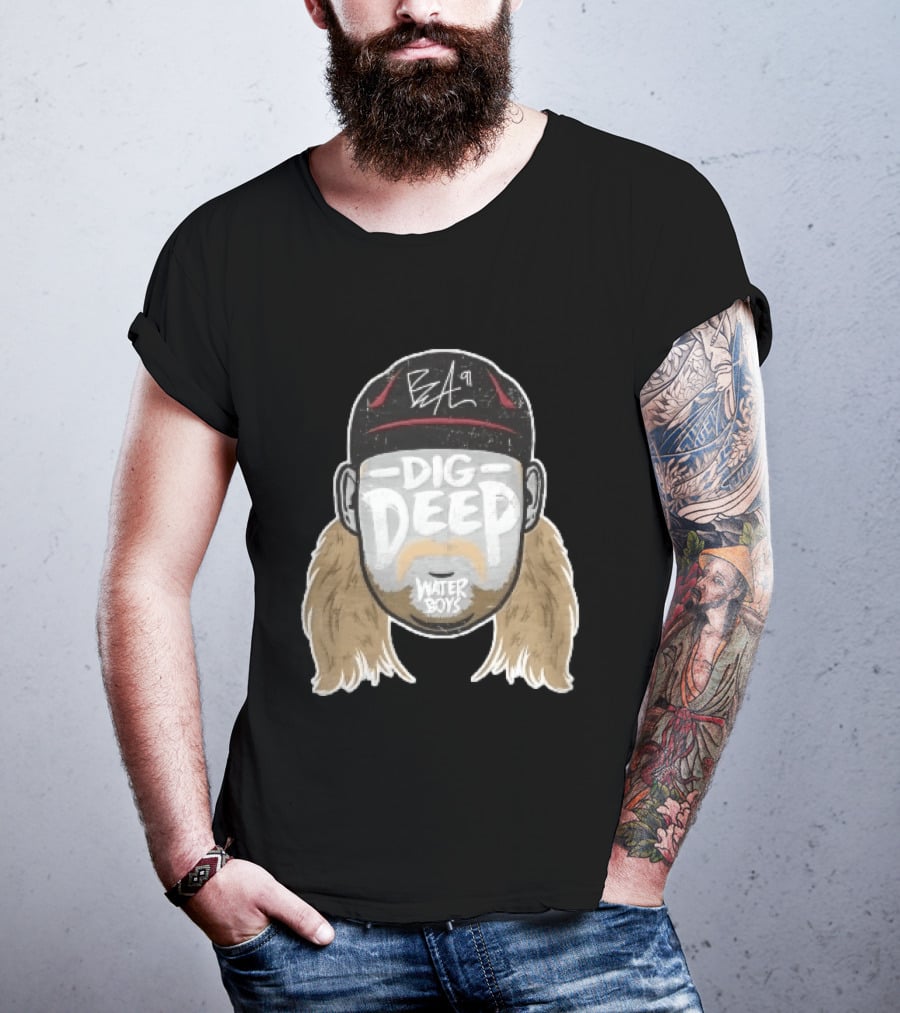Waterboys Dig Deep Chris Long Mullet Mustache Cap Caricature T-Shirt