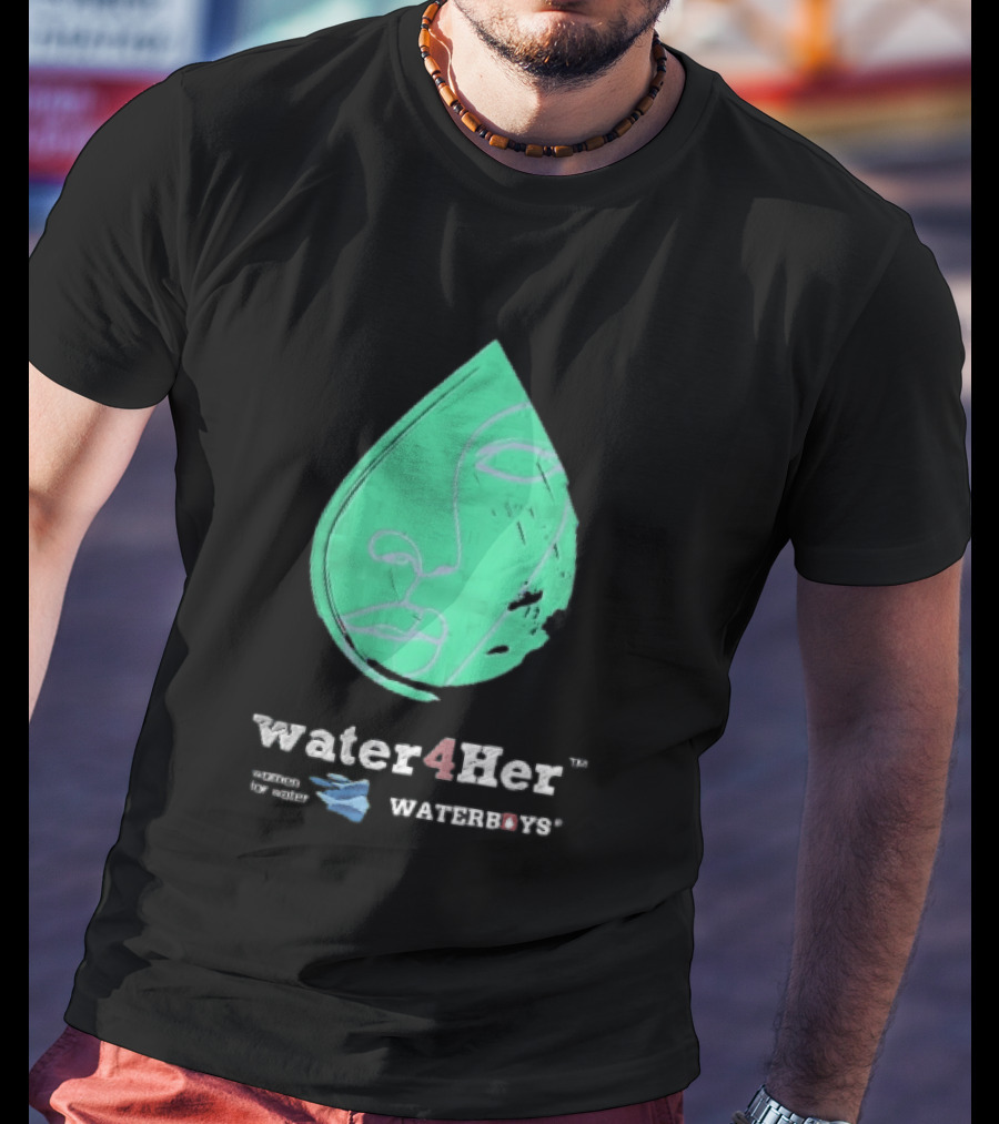 Water4Her Waterboys Green Waterdrop Line Face Women For Water T-Shirt