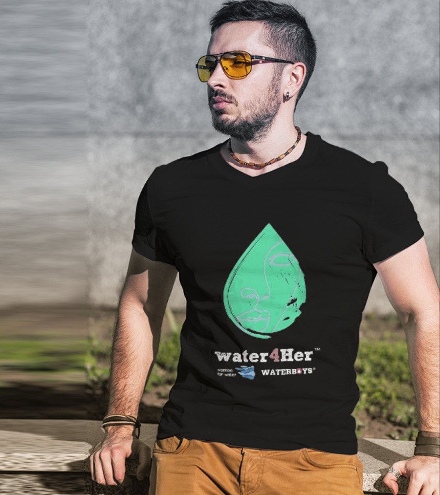 Water4Her Waterboys Green Waterdrop Line Face Women For Water T-Shirt