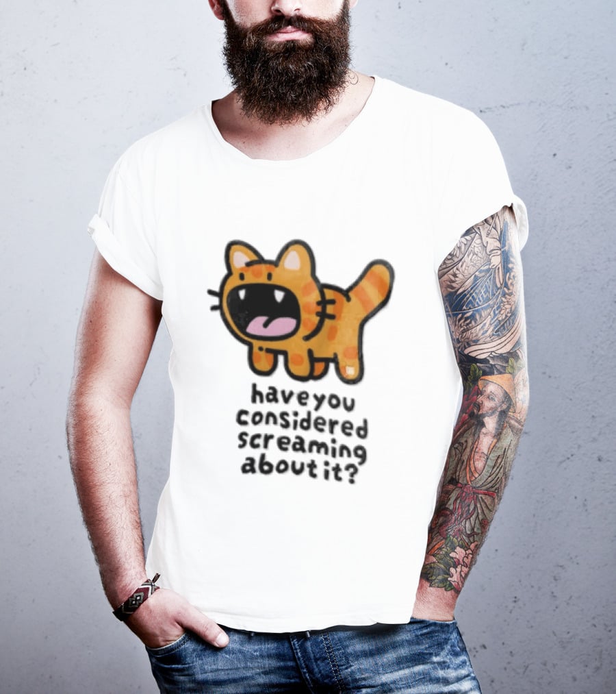 Have You Considered Screaming About It Cartoon Orange Tabby Cat Open Mouth Wide T-Shirt