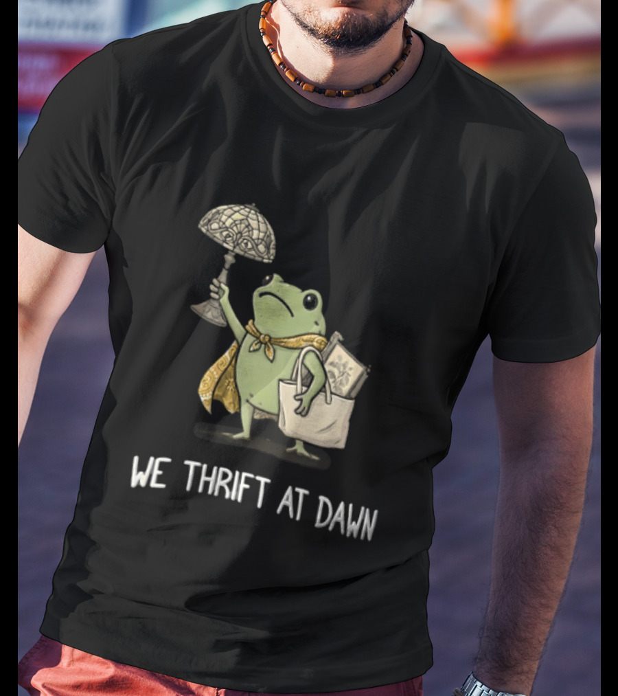 We Thrift At Dawn Frog Holding Stained Glass Lamp Scarf And Bag T-Shirt