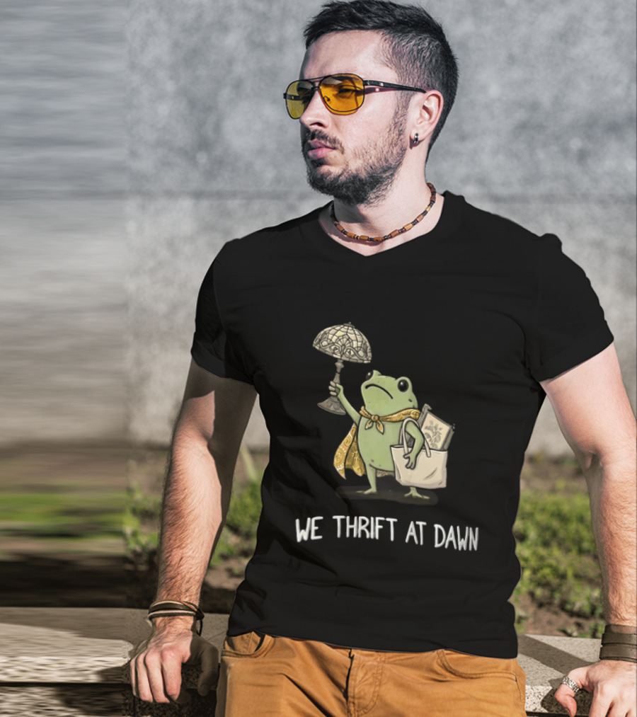 We Thrift At Dawn Frog Holding Stained Glass Lamp Scarf And Bag T-Shirt