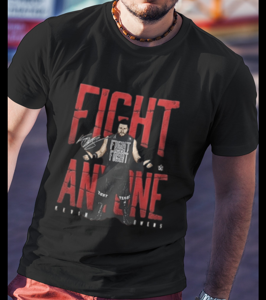 Kevin Owens WWE Fight Anyone Barbed Wire Wrestler Pose T-Shirt