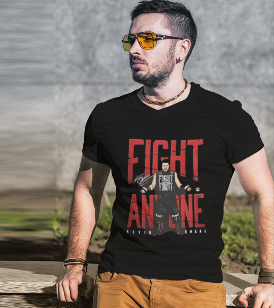 Kevin Owens WWE Fight Anyone Barbed Wire Wrestler Pose T-Shirt
