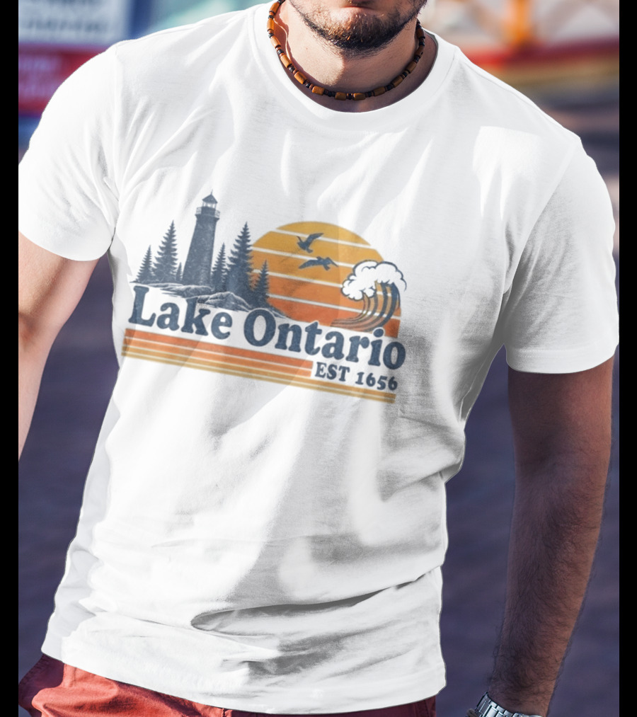 Lake Ontario Est 1656 Lighthouse Sunset Tree Birds T-Shirt