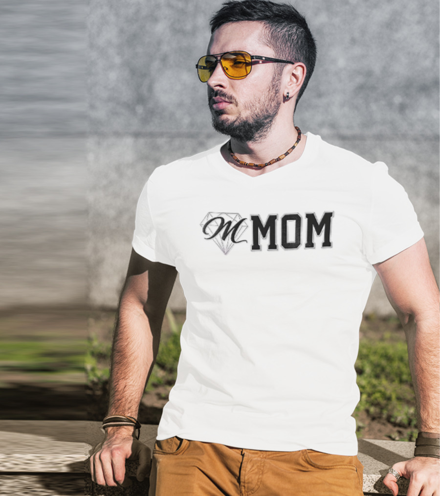 Diamond M Mom Script Varsity Block Font T-Shirt