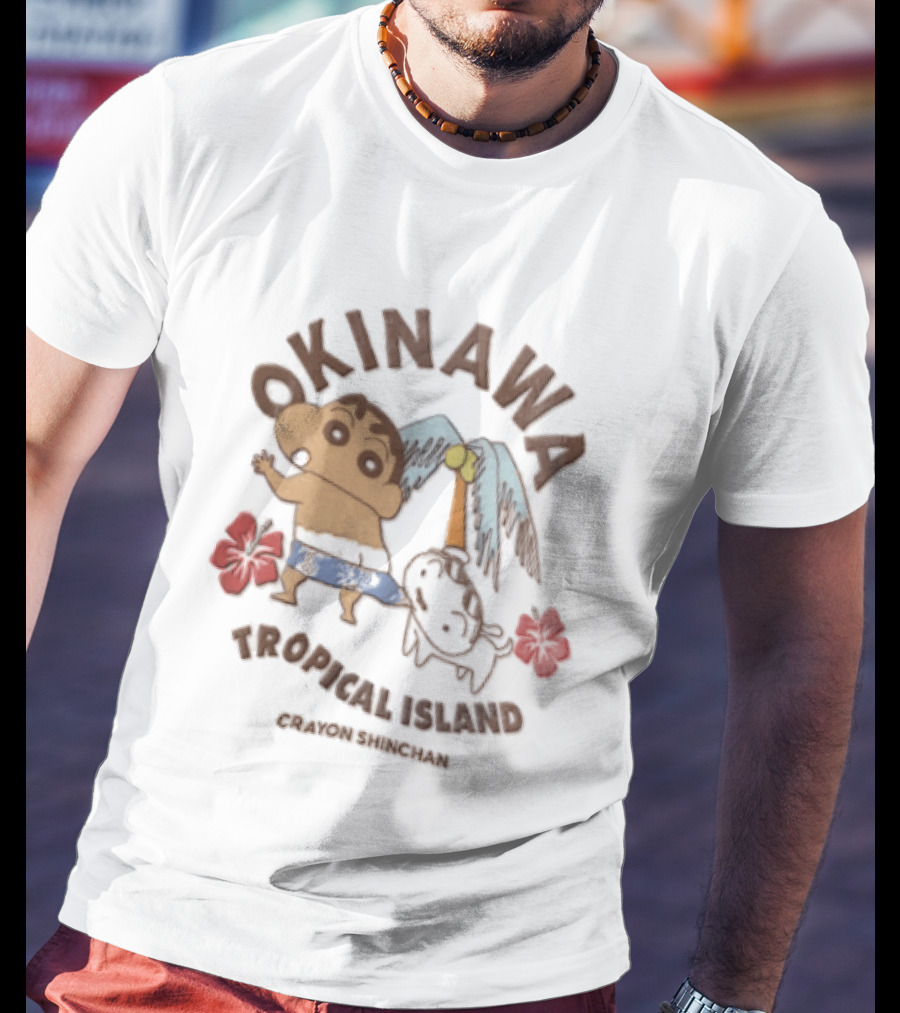 Okinawa Tropical Island Crayon Shinchan Hibiscus Palms Adventure T-Shirt