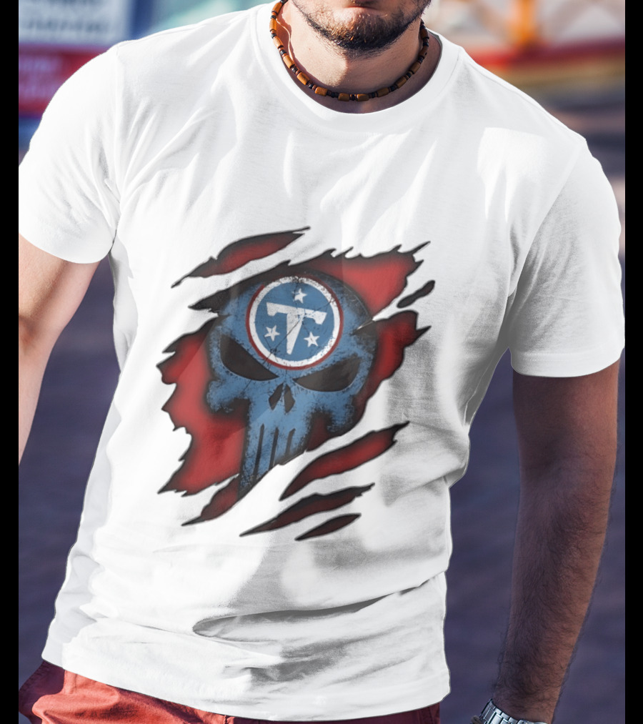 Tennessee Titans Punisher Skull Ripped Red NFL Fan T-Shirt