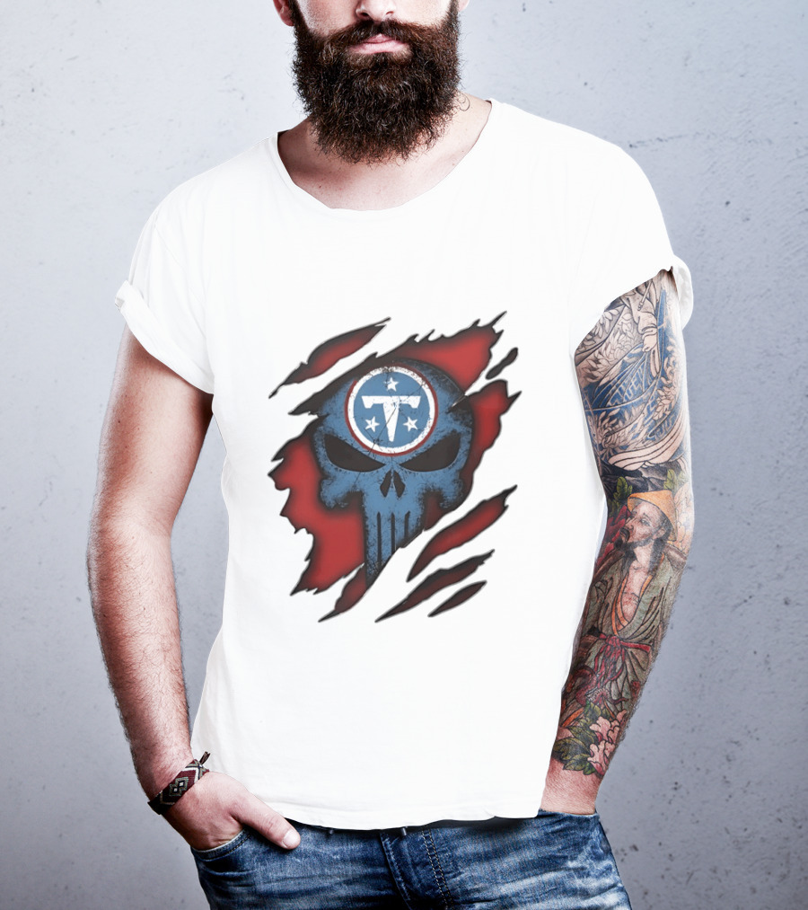 Tennessee Titans Punisher Skull Ripped Red NFL Fan T-Shirt